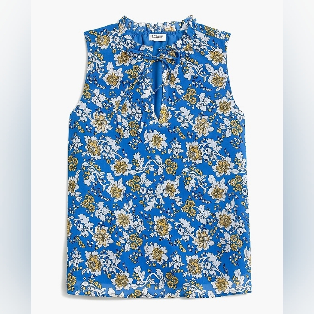 J. Crew Blue and Gold Floral Blouse